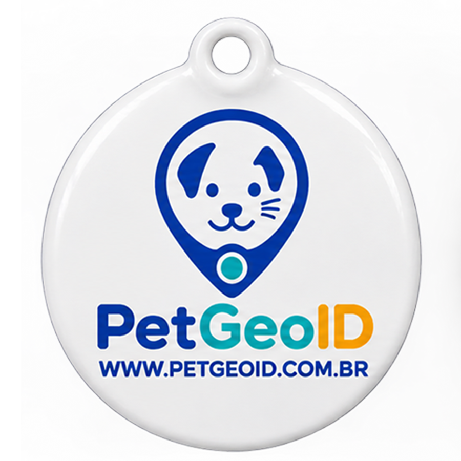 Tag Pet GeoID branca 2,5 cm com logo colorida